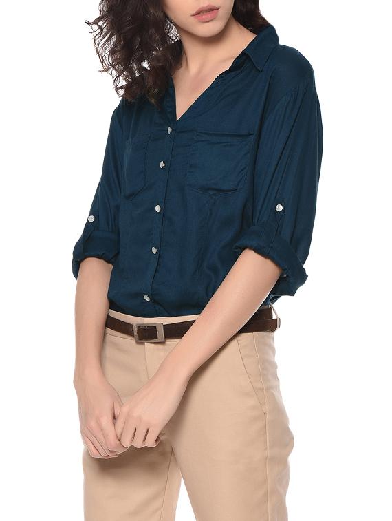 dark blue viscose regular shirt - 13175234 -  Standard Image - 1
