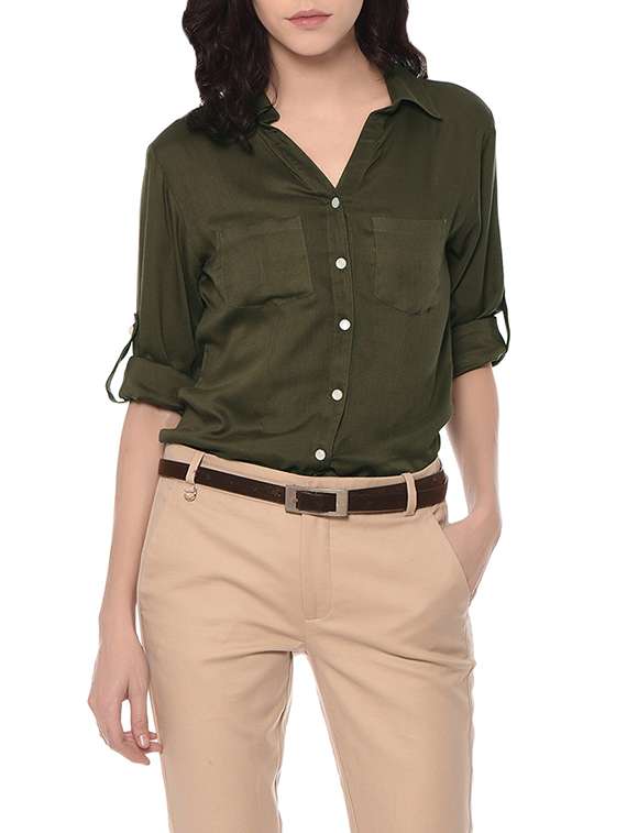 olive green rayon regular shirt