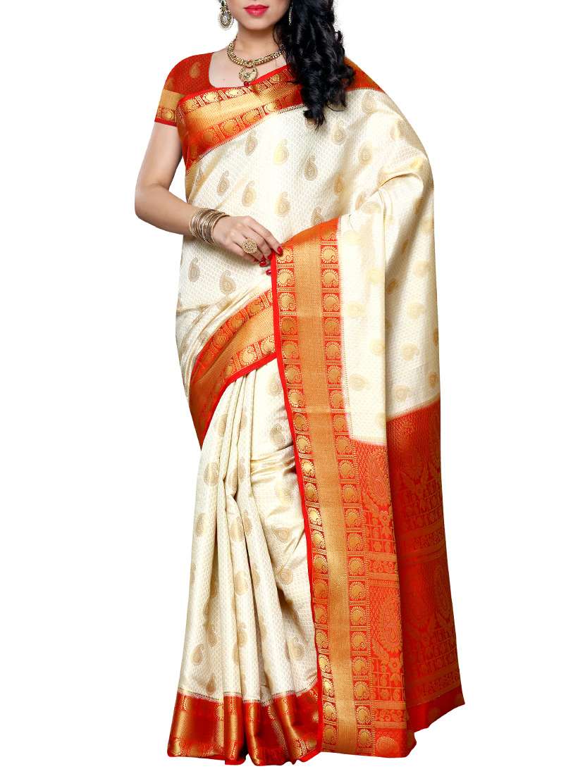cream silk kanjivaram saree with blouse