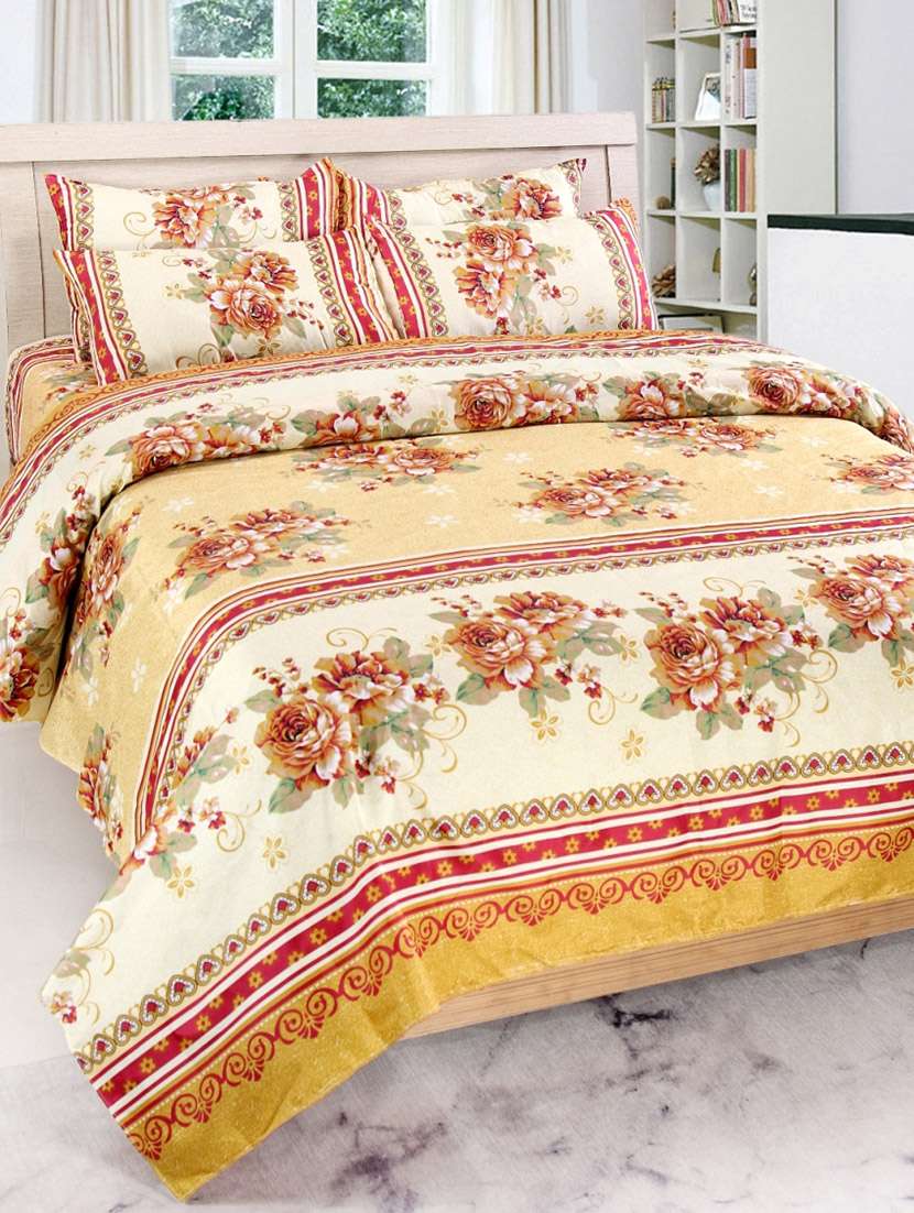 furhome floral print double bed sheet with 2 pillow covers