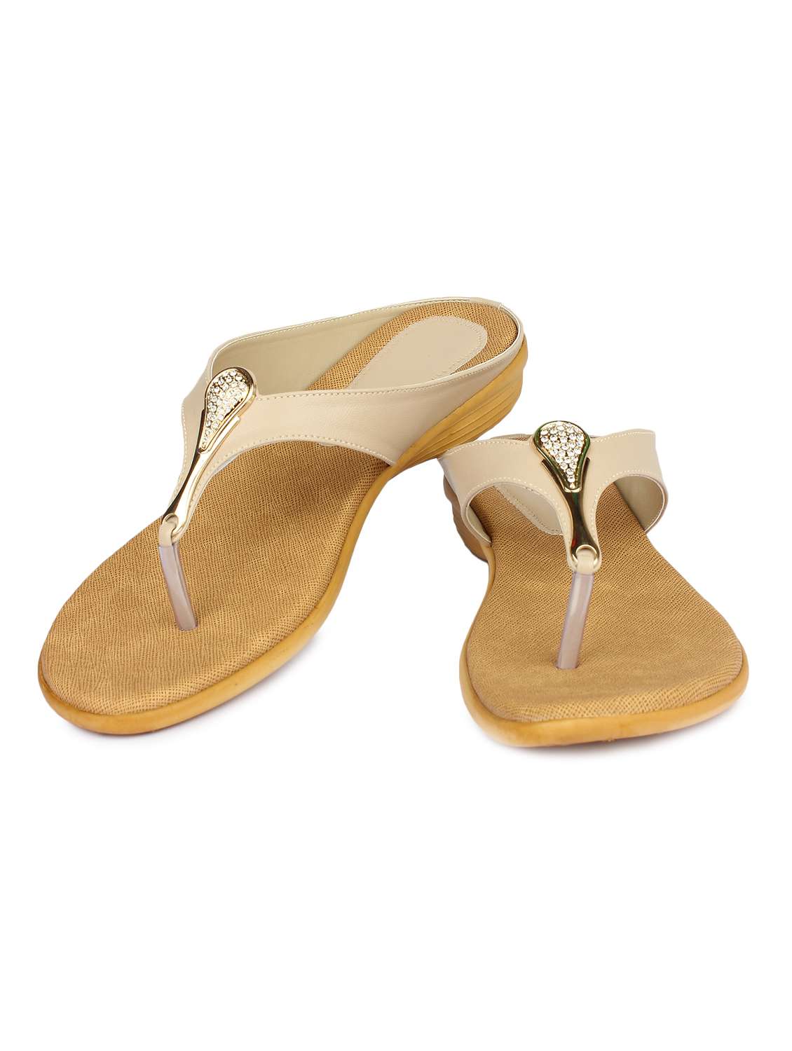 Buy online Beige Toe Separator Sandal from flats for Women by Shezone