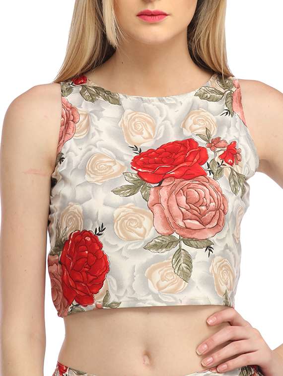 round neck floral crop top