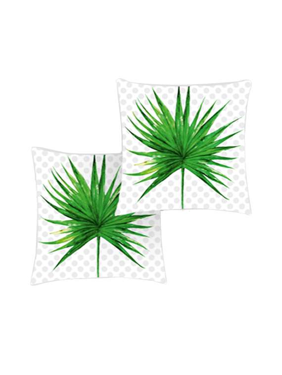 ambbi collection digitally printed cushion cover of leave design with goemtrical backgroud set of 2