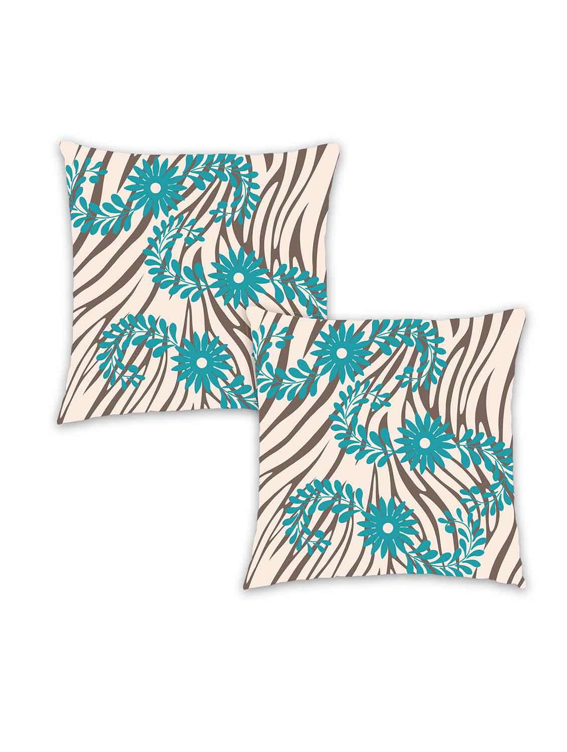 ambbi collection digitally printed cushion cover abstract background & wavy floral bale  set of 2