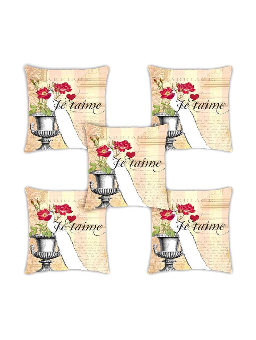 ambbi collection digitally printed cushion cover peacock flowers & text set of 5