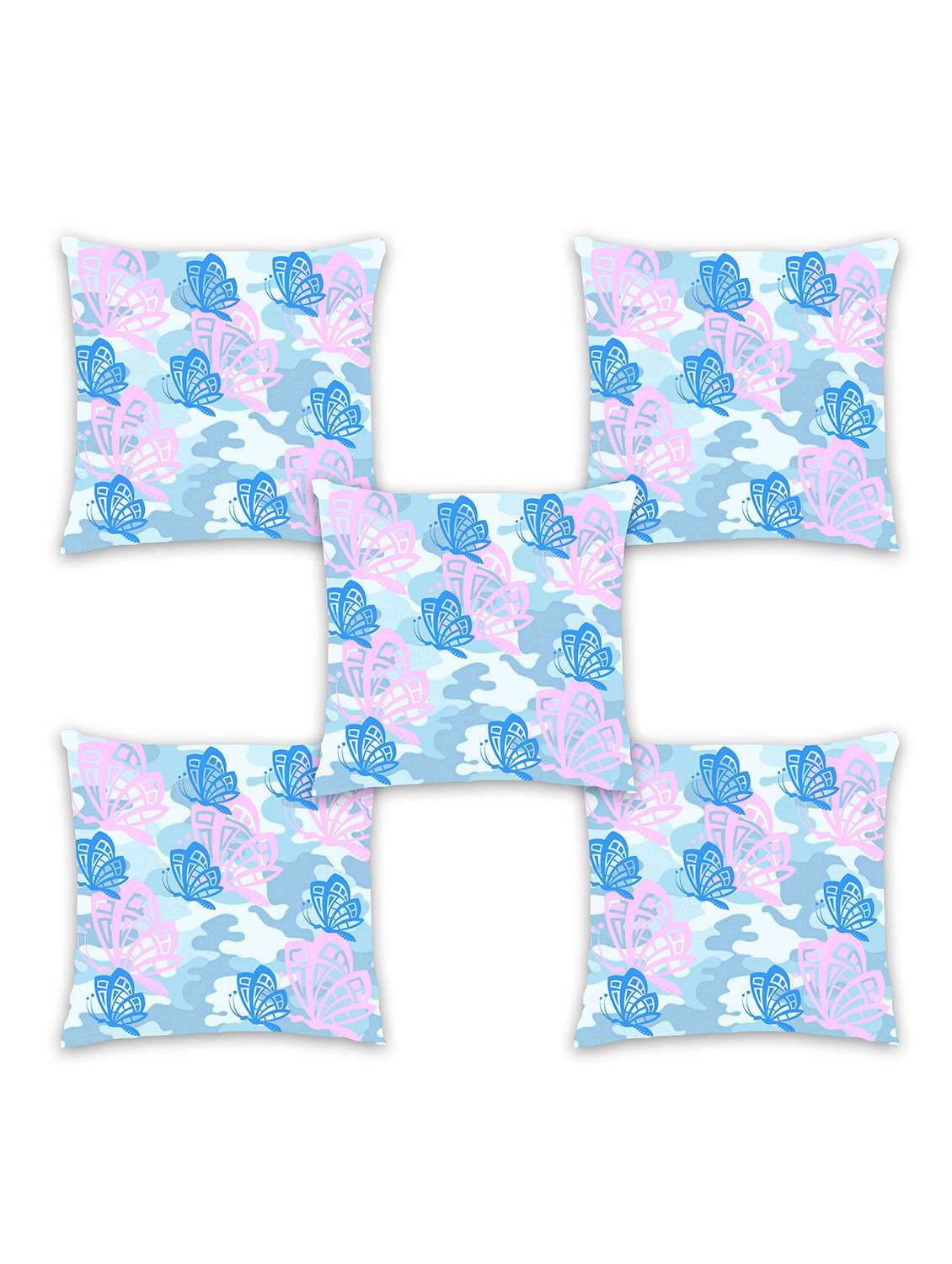 ambbi collection digitally printed cushion cover camouflage background & butterflies over it set of 5