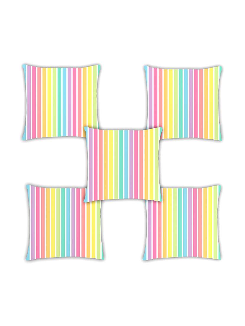 ambbi collection digitally printed cushion cover multi colored vertical stripes set of 5