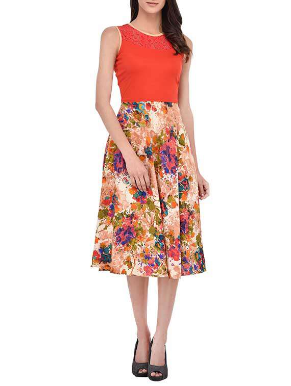 multicolored floral printed crepe dress