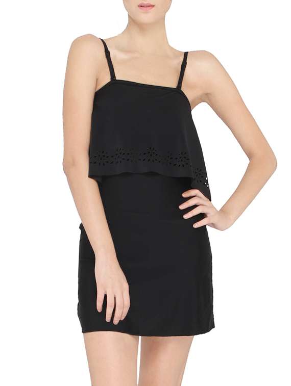 black polyester functional swimsuit