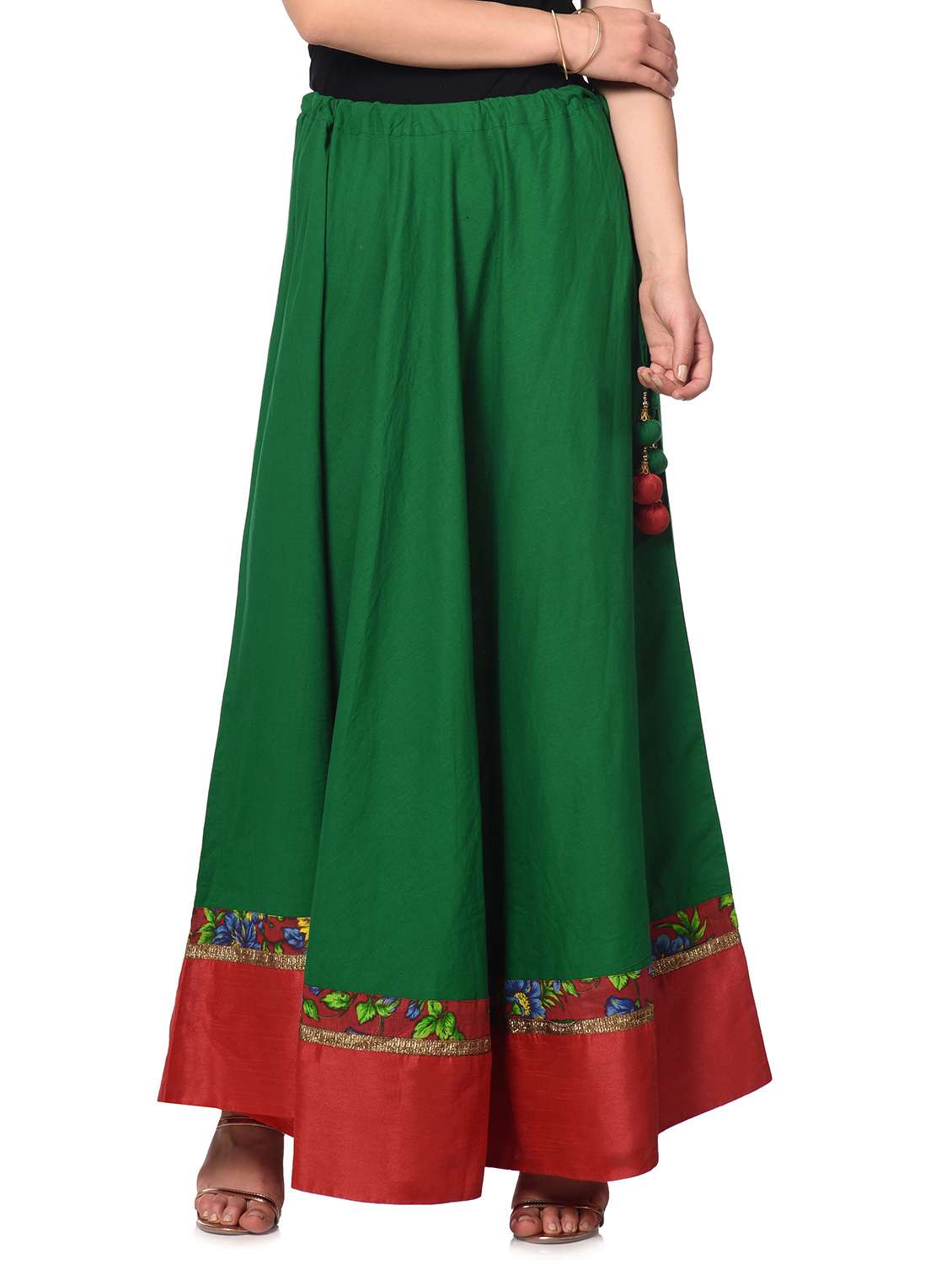 Green cotton flared skirt