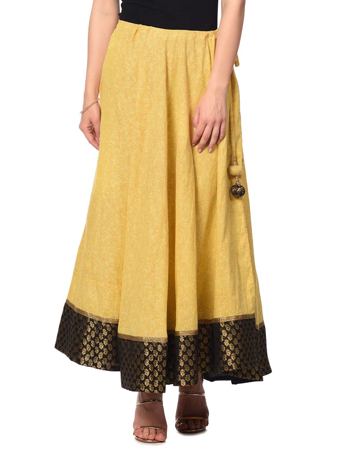 Yellow cotton flared skirt