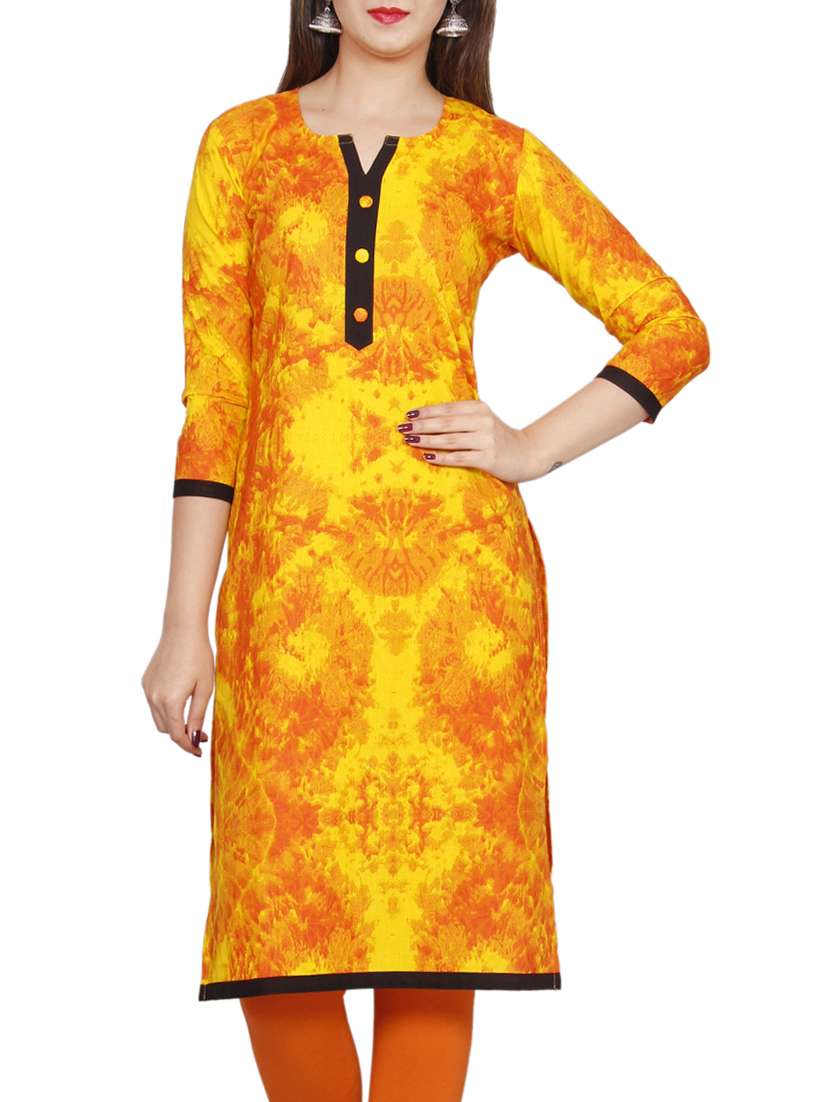 yellow cotton straight kurta