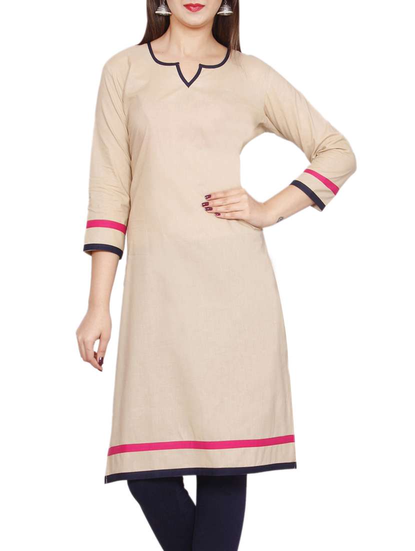 beige cotton straight kurta