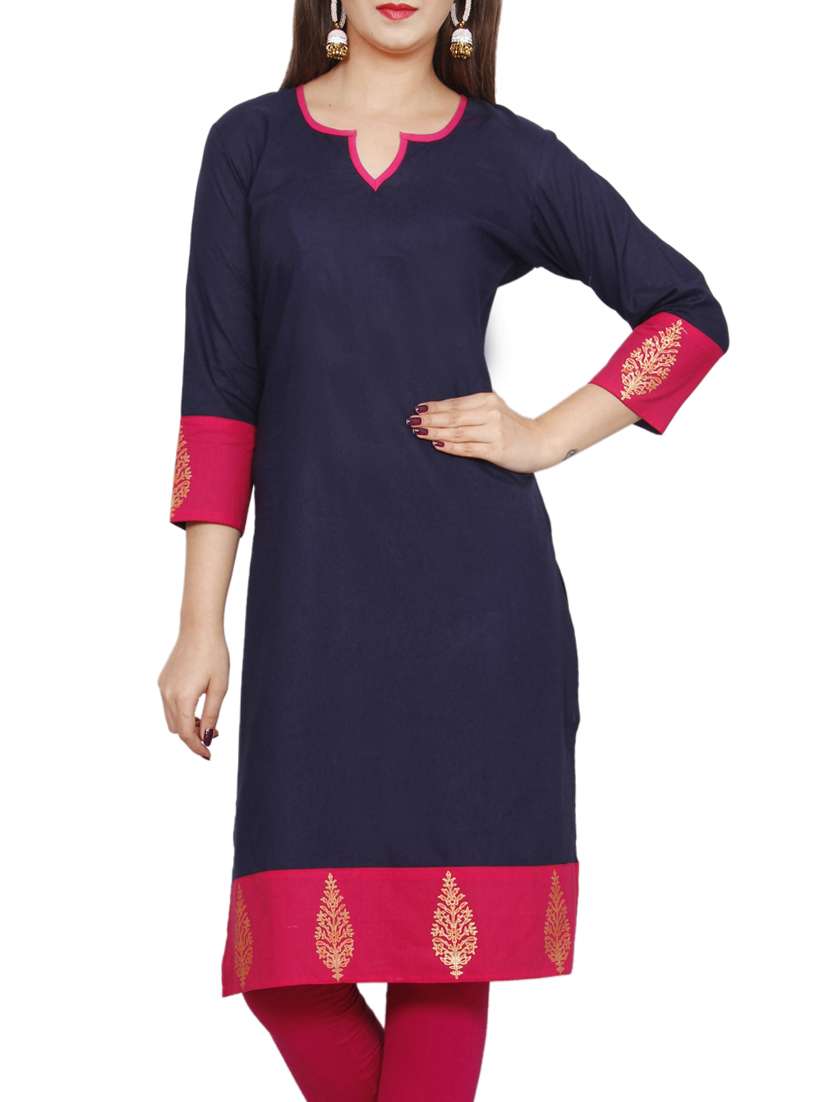 blue cotton straight kurta