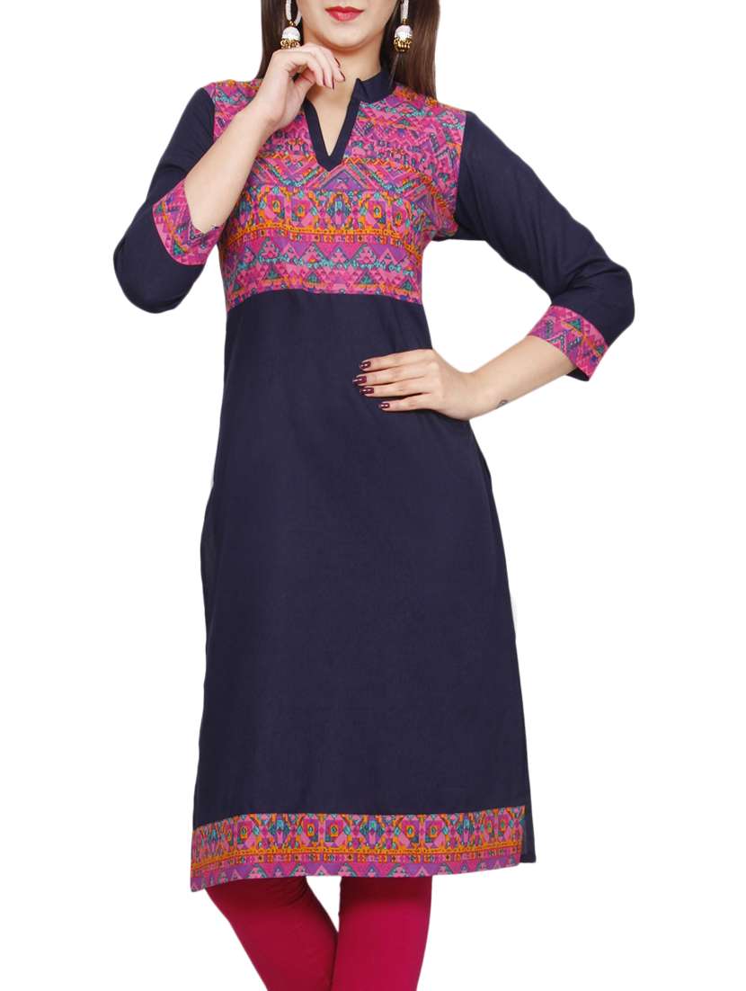 blue cotton straight kurta