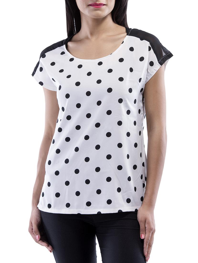 round neck polka dot top