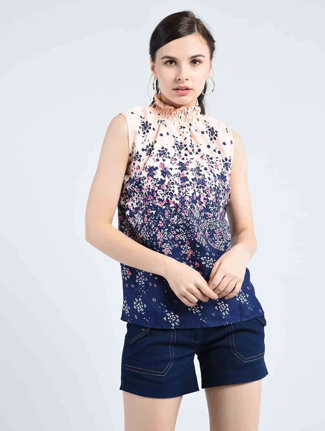 blue crepe straight top