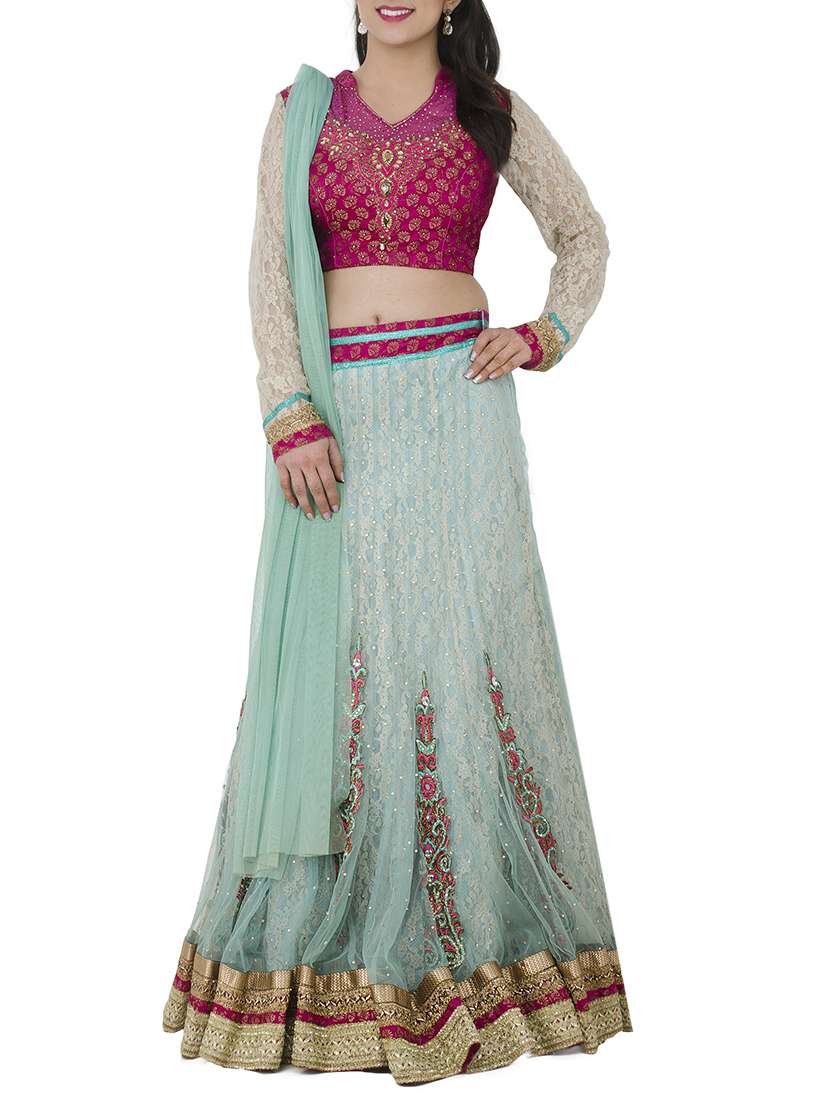 silver net embroidered flared lehenga