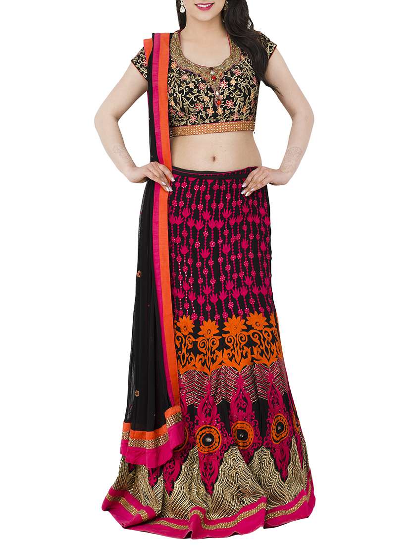black georgette embroidered flared lehenga