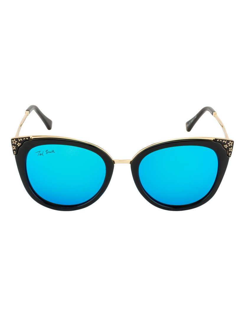 ted smith cat eye women sunglasses (ts-7930/s_c7blk/blu)