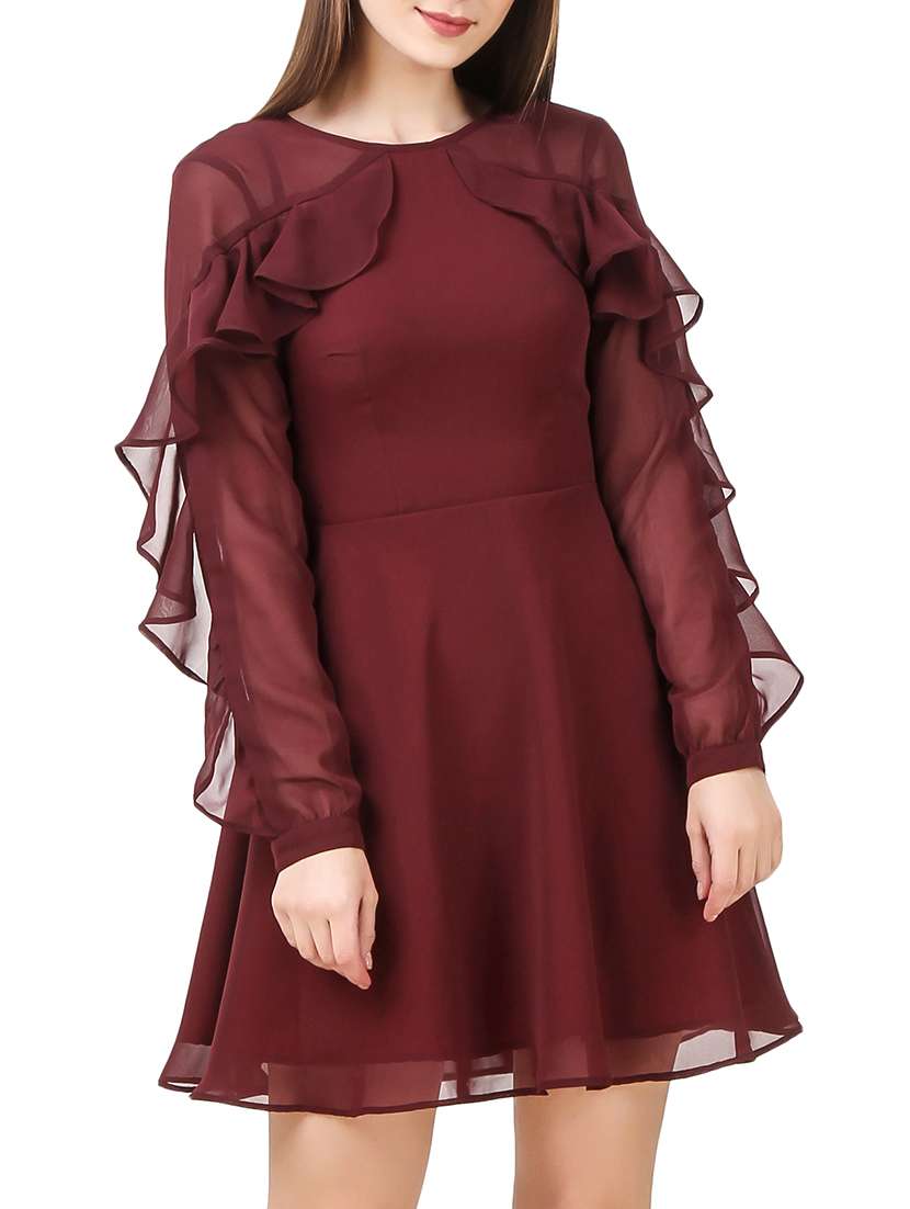 solid maroon georgette dress