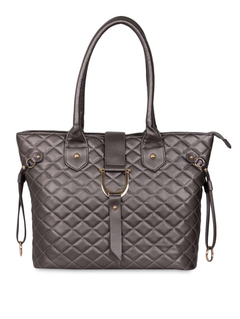 metallic grey textured leatherette handbag