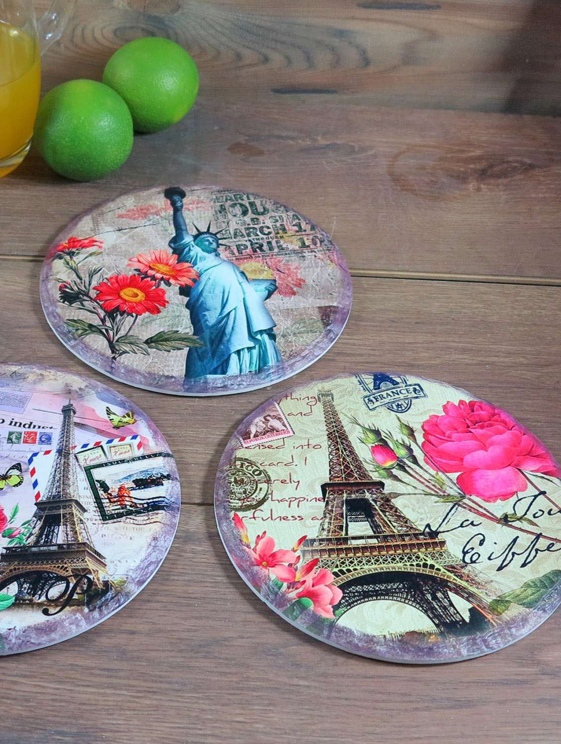 multicolour ceramic eifel trivets set