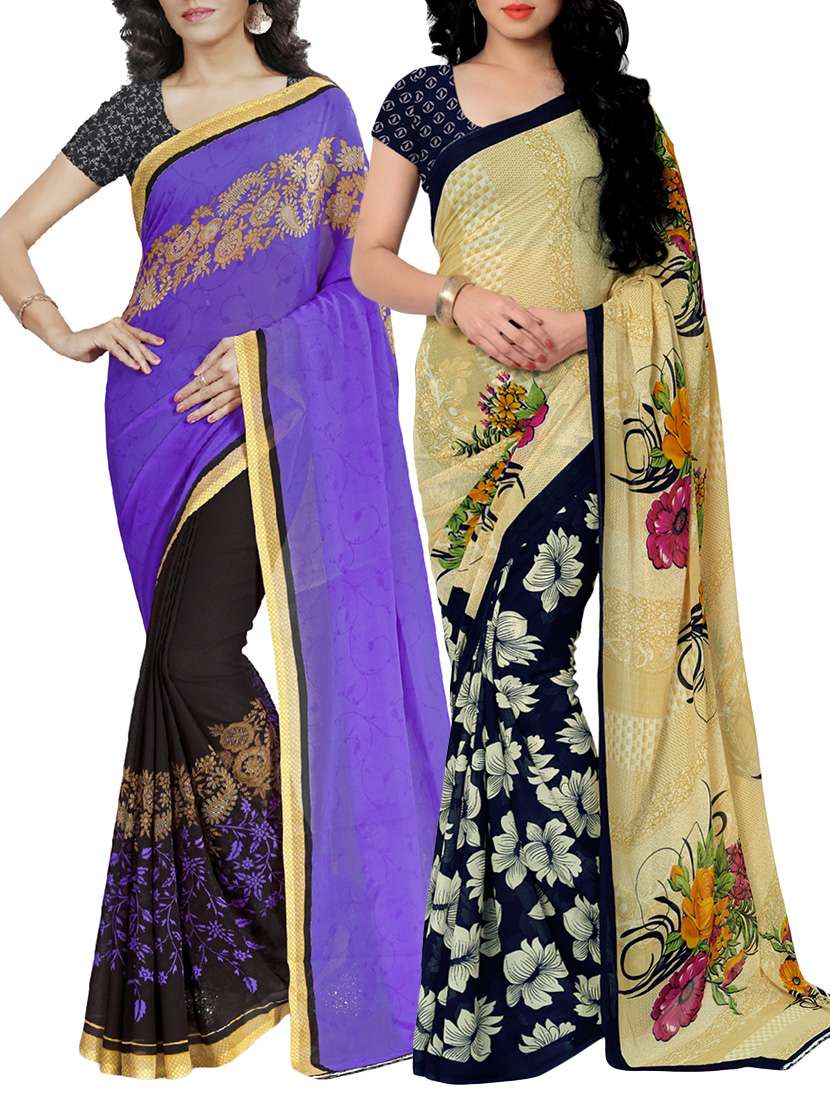 multi colored faux georgette printed combos saree with blouse