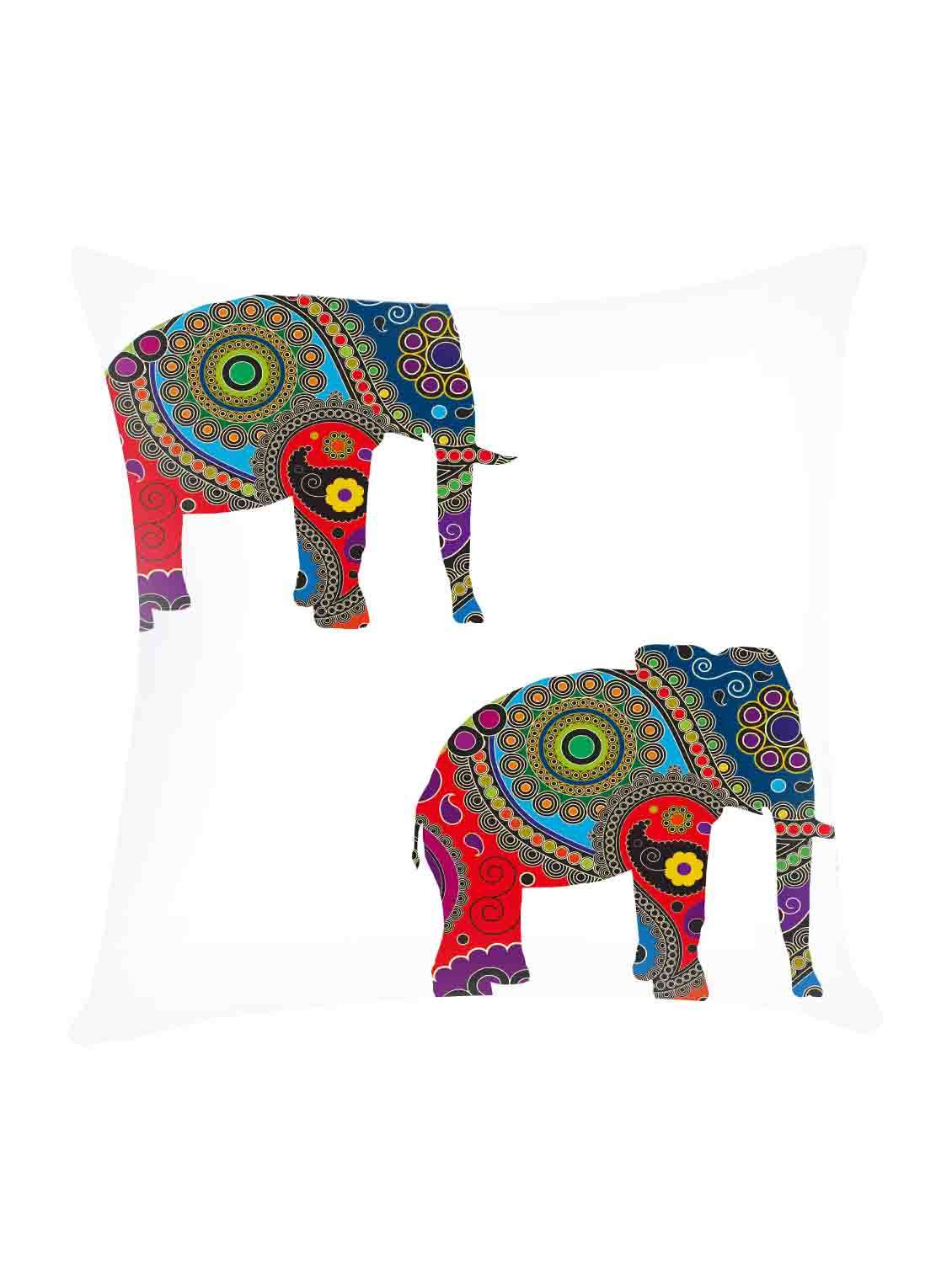 ambbi collection digitally printed cushion cover two elephant with traditional pattern