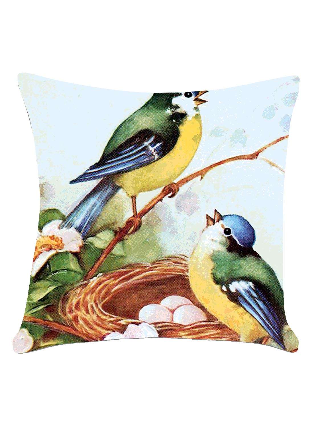 ambbi collection digitally printed cushion cover birds & nest