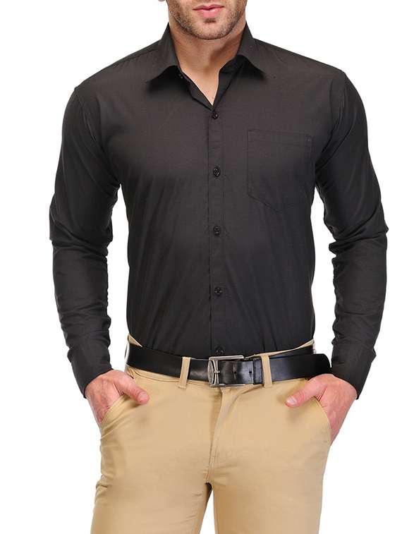 solid black cotton blend formal shirt