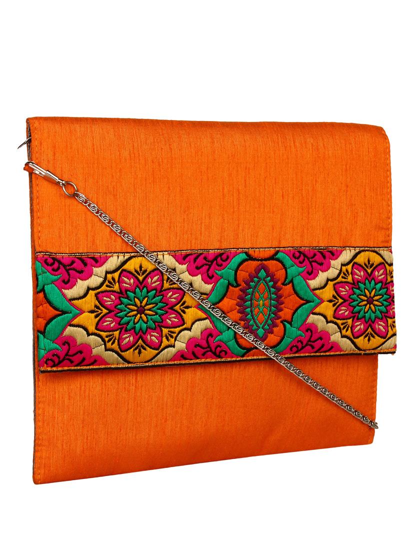 orange polyester ethnic clutch - 13216377 - Standard Image - 4