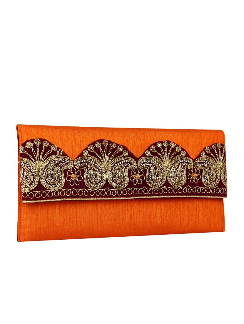 orange polyester ethnic clutch - 13216381 - Standard Image - 4