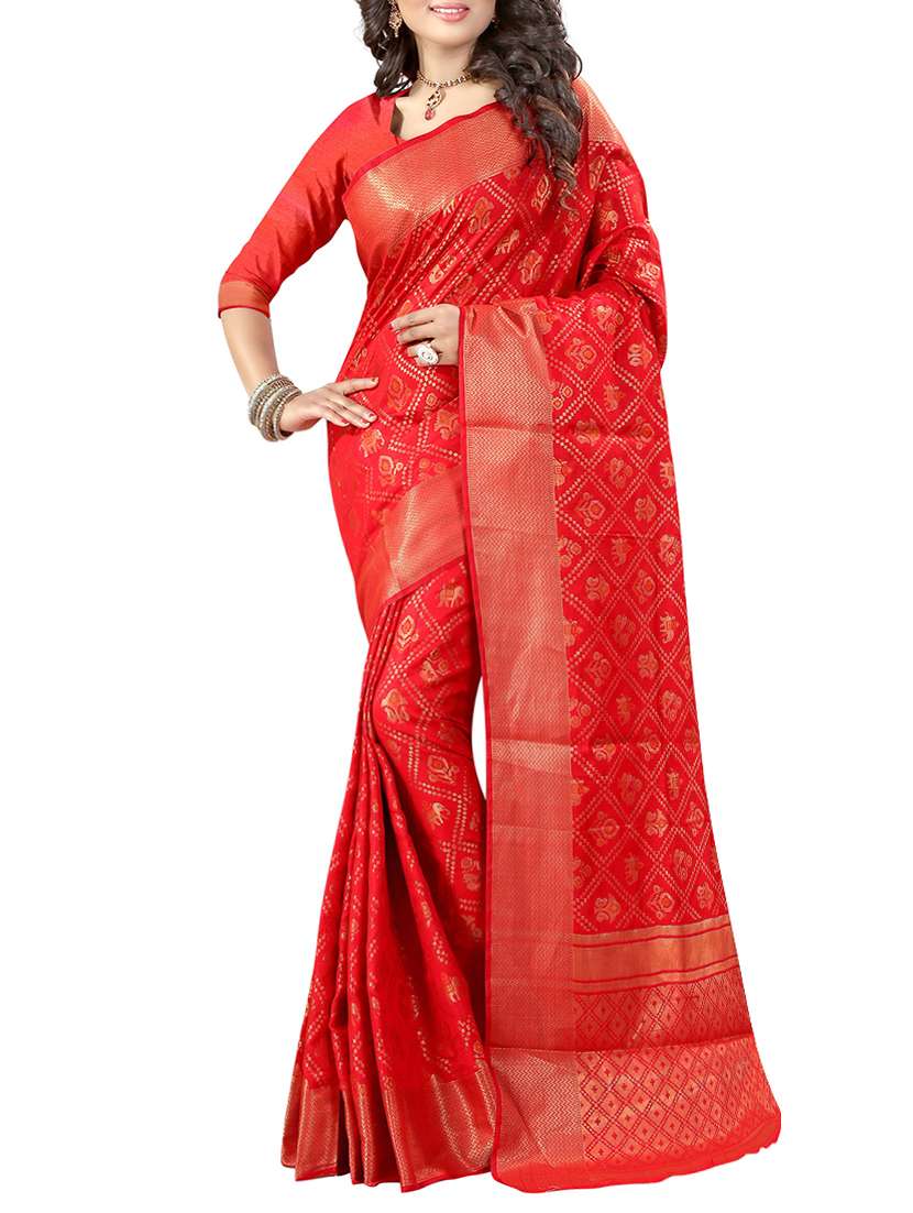 red patola pattern saree with blouse