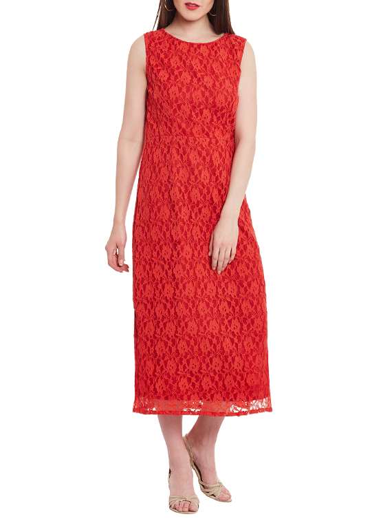 red lace midi dress