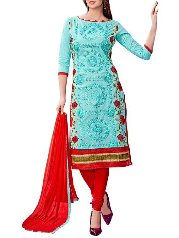 blue churidaar unstitched suit