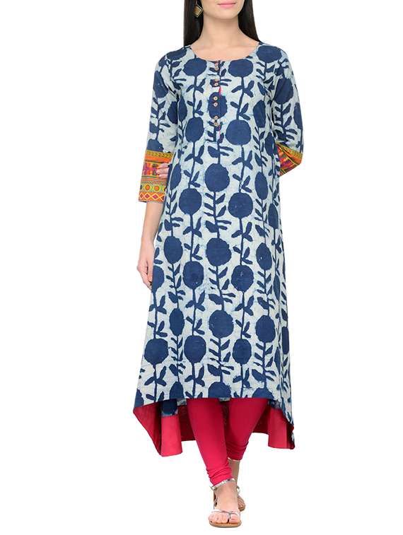 Indigo Printed Cotton Cambric Kurta