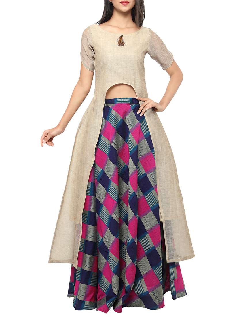 multicolored cotton flared lehenga
