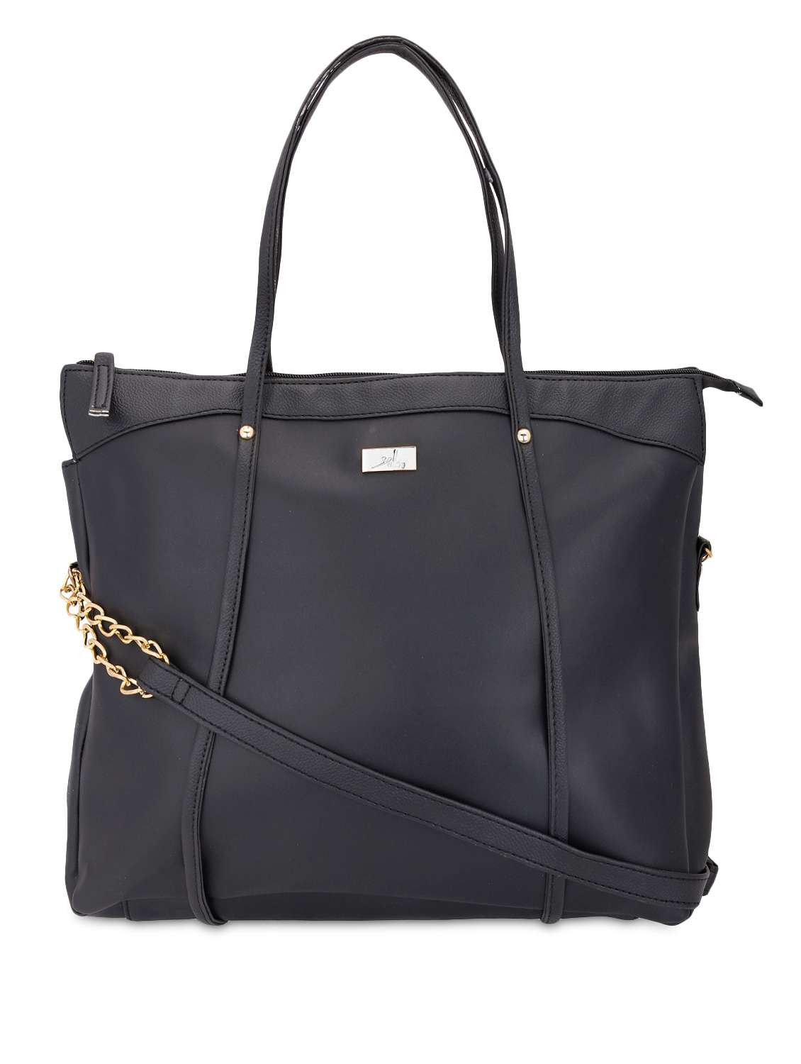 oversized black leatherette tote