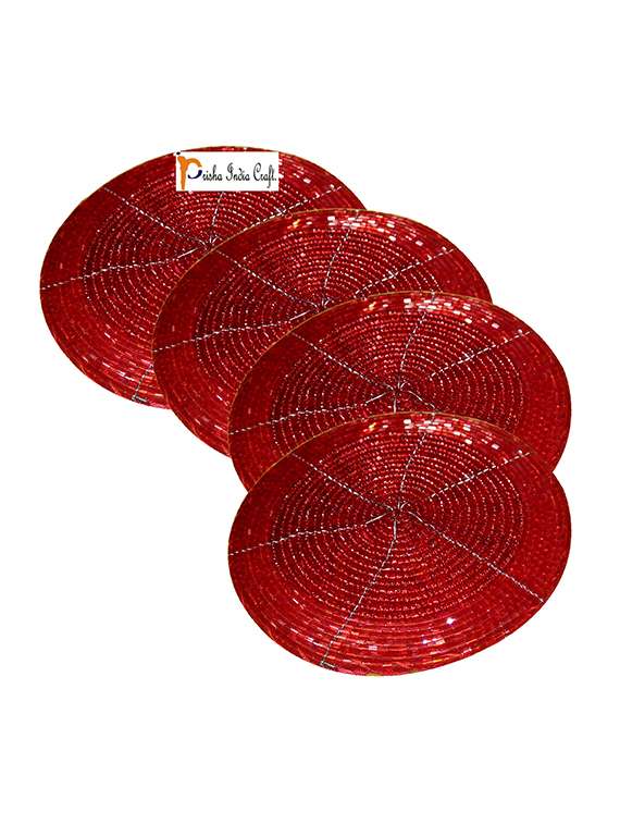 handmade red beaded coffee tea coasters