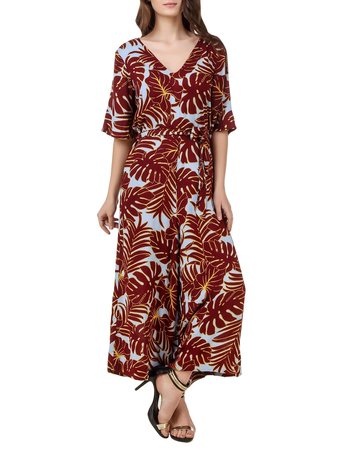 tropical print v-neck jumpsuit
