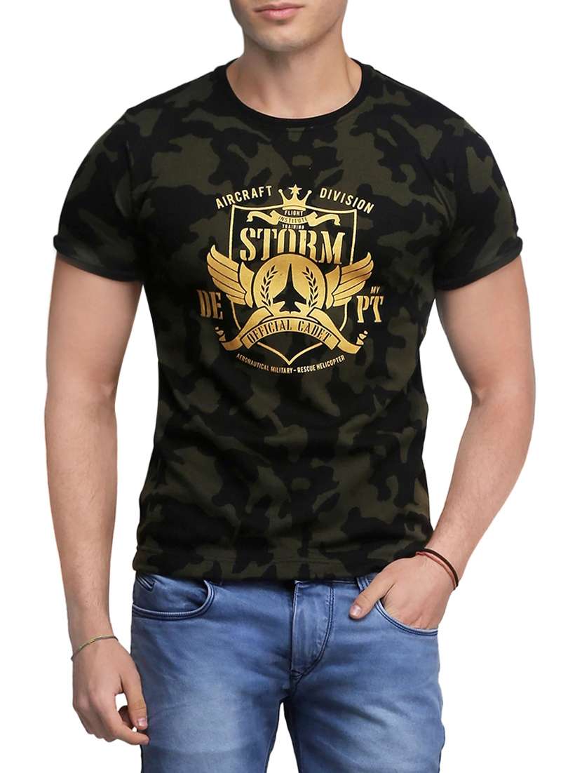 green cotton camouflage t-shirt