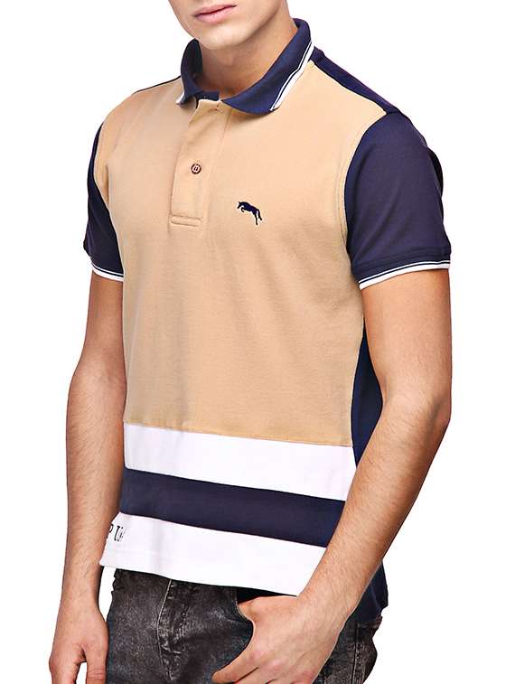 beige cotton color block  t-shirt - 13253277 -  Standard Image - 1