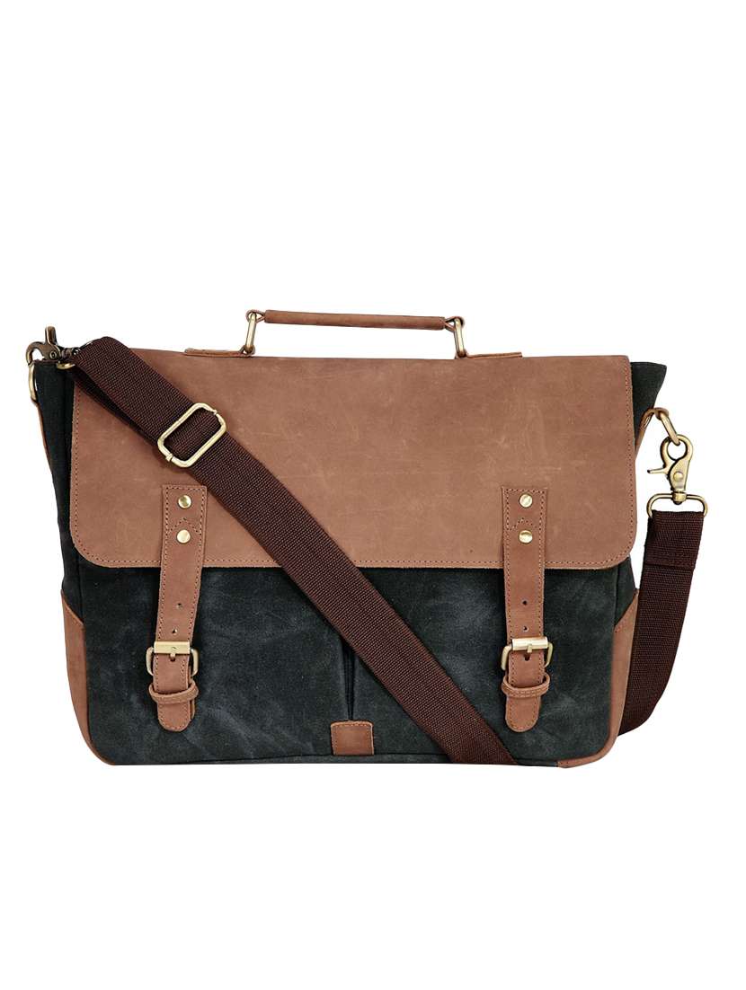 blue leather messenger bag