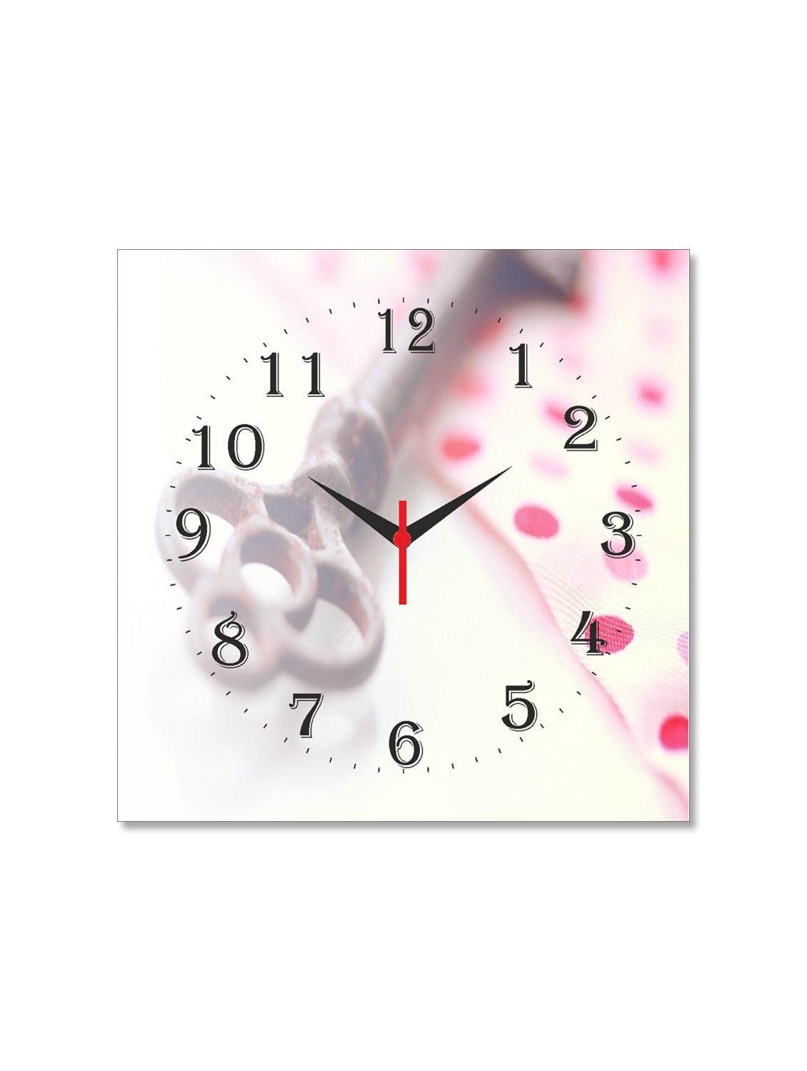 Multicolored Seasoned Wood Key And Flowers Printed Wall Clock - By