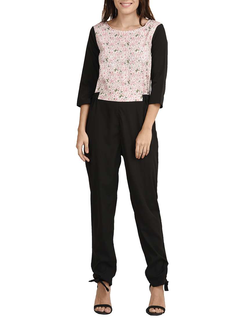 black  printed full leg jumpsuit