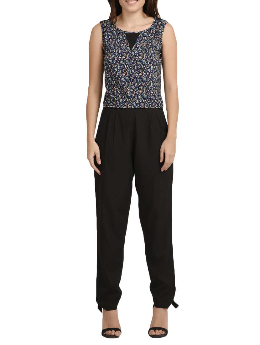 black printed full leg jumpsuit