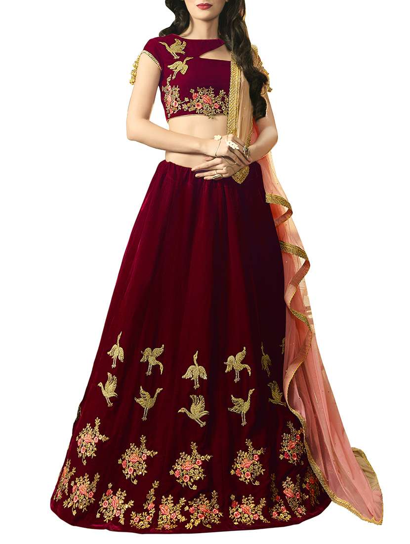 red embroidered lehenga
