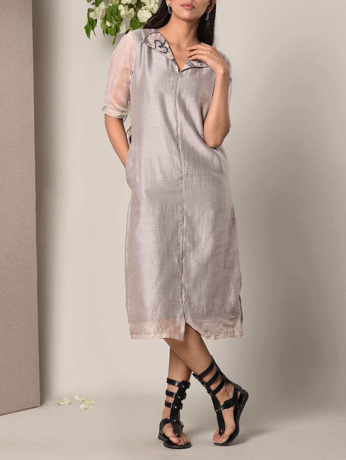 Grey cotton blend dress