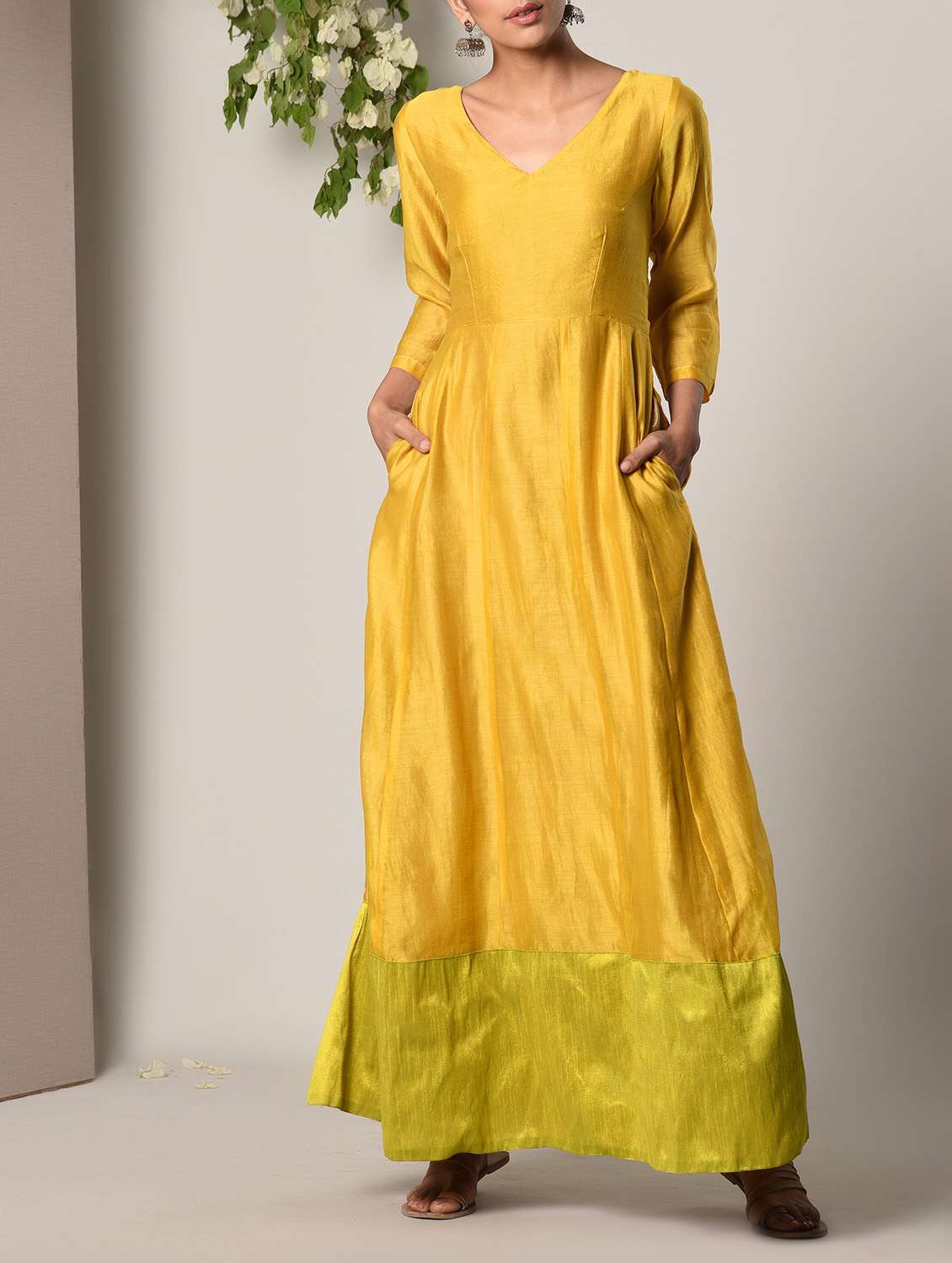 yellow solid maxi dress